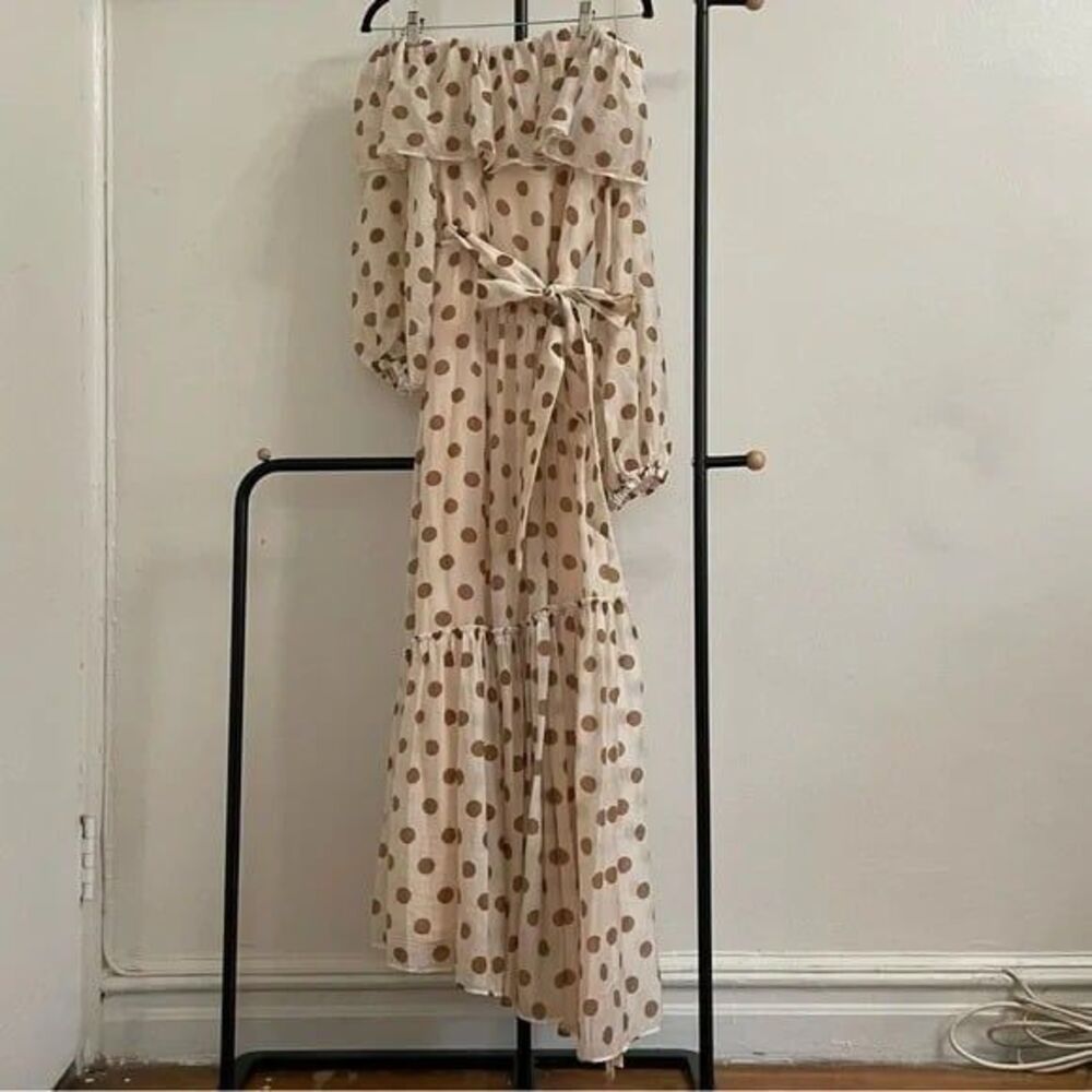 MNG | MANGO | Drop/Off the Shoulder Polka Dot Ruffle Maxi Dress | Size 2 - Picture 3 of 5